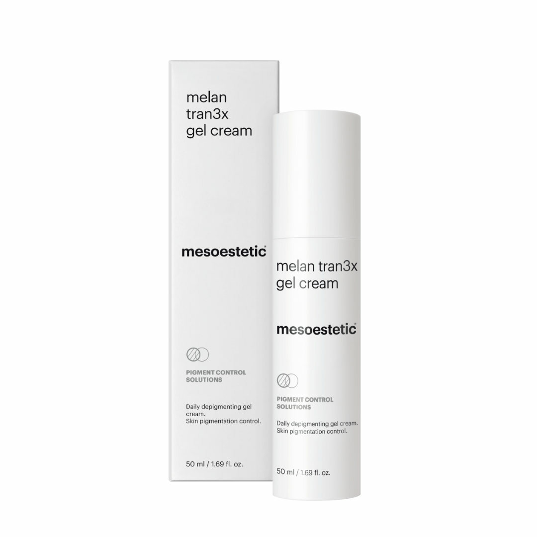 mesoestetic melan tran3x gel cream tranexamic acid cream - is a depigmenting cream for daily use that acts gradually on epidermal dark spots to give a more uniform skin tone.