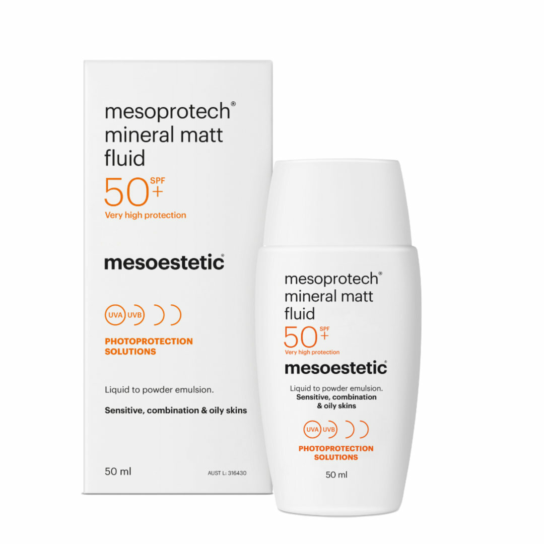 Facial sunscreen with SPF50+ photoprotection and high dermal tolerance for sensitive and sensitised skin and post-treatment. Its fluid texture with colour minimises the white residue.
