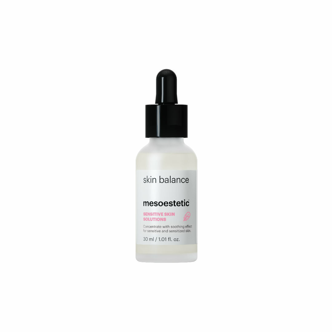 mesoestetic skin balance serum for sensitive skin - is an intensive concentrate with calming effect for sensitive and sensitised skin. It boosts the skin defence systems, microbiota and barrier function.