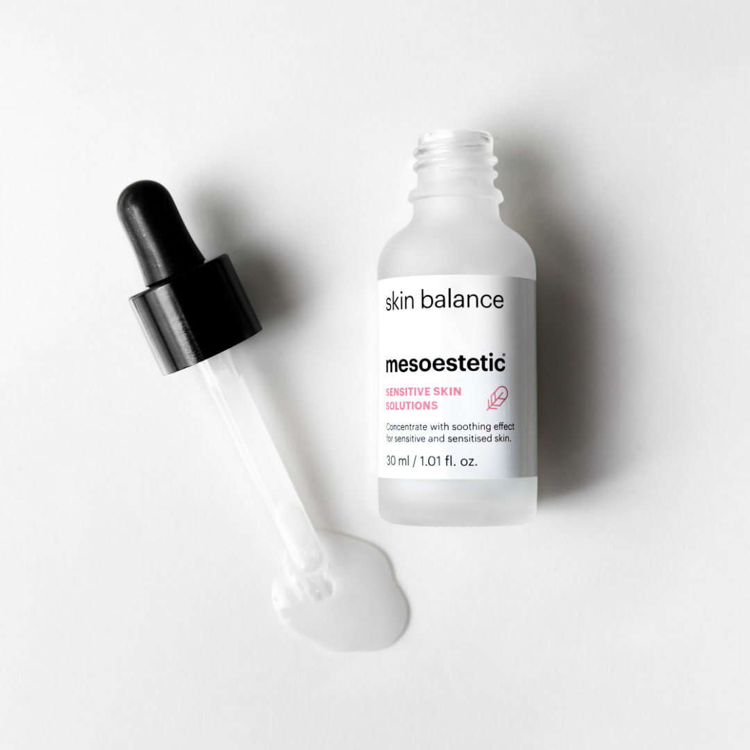 mesoestetic skin balance serum for sensitive skin - is an intensive concentrate with calming effect for sensitive and sensitised skin. It boosts the skin defence systems, microbiota and barrier function.