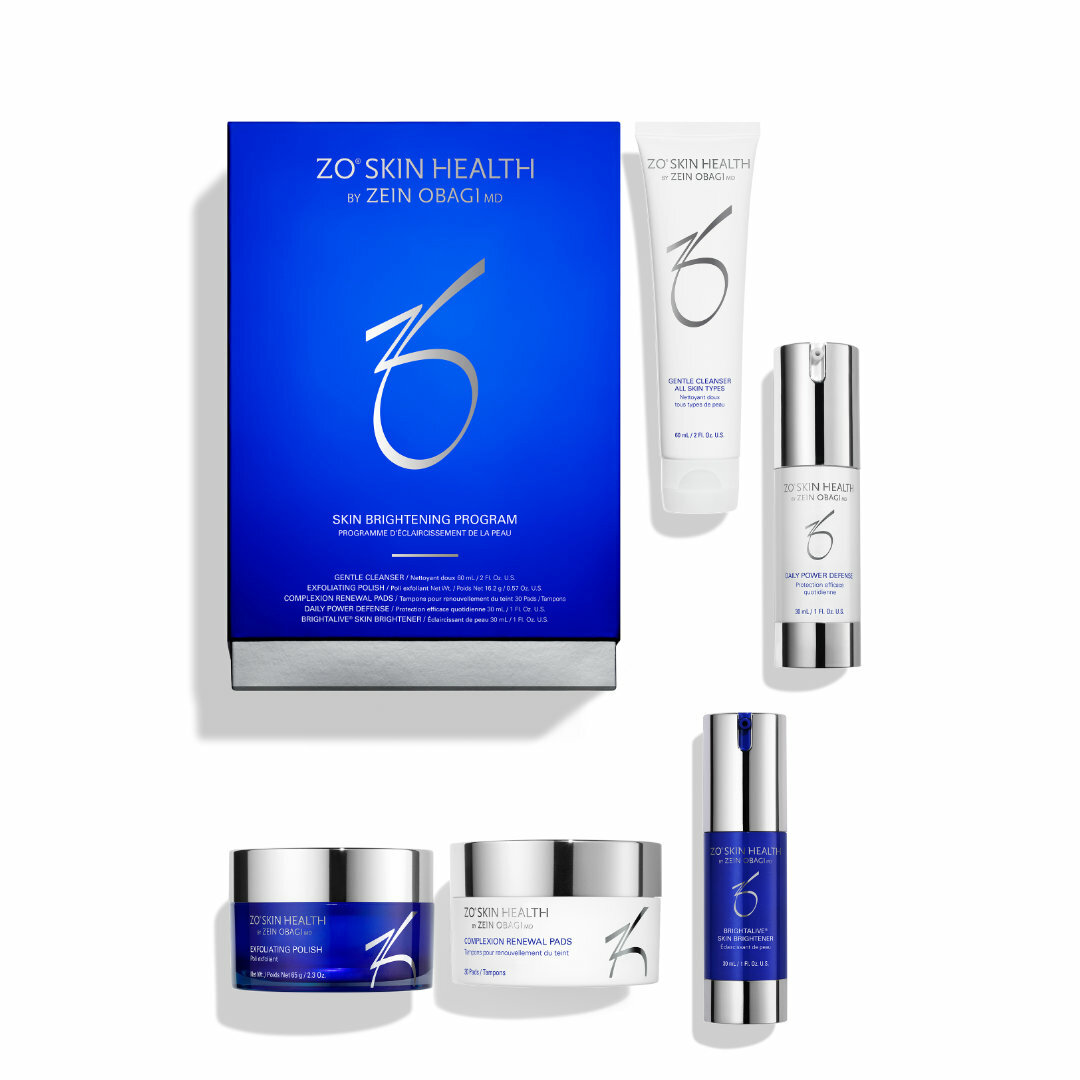 A multi-product skincare system designed for the improvement of visible discoloration without the use of hydroquinone and retinol.