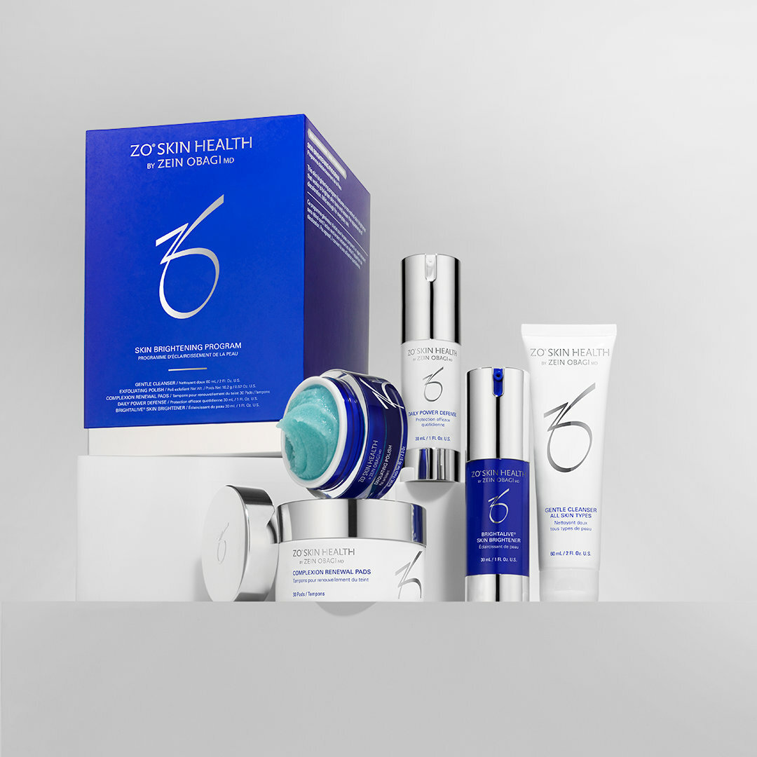 A multi-product skincare system designed for the improvement of visible discoloration without the use of hydroquinone and retinol.